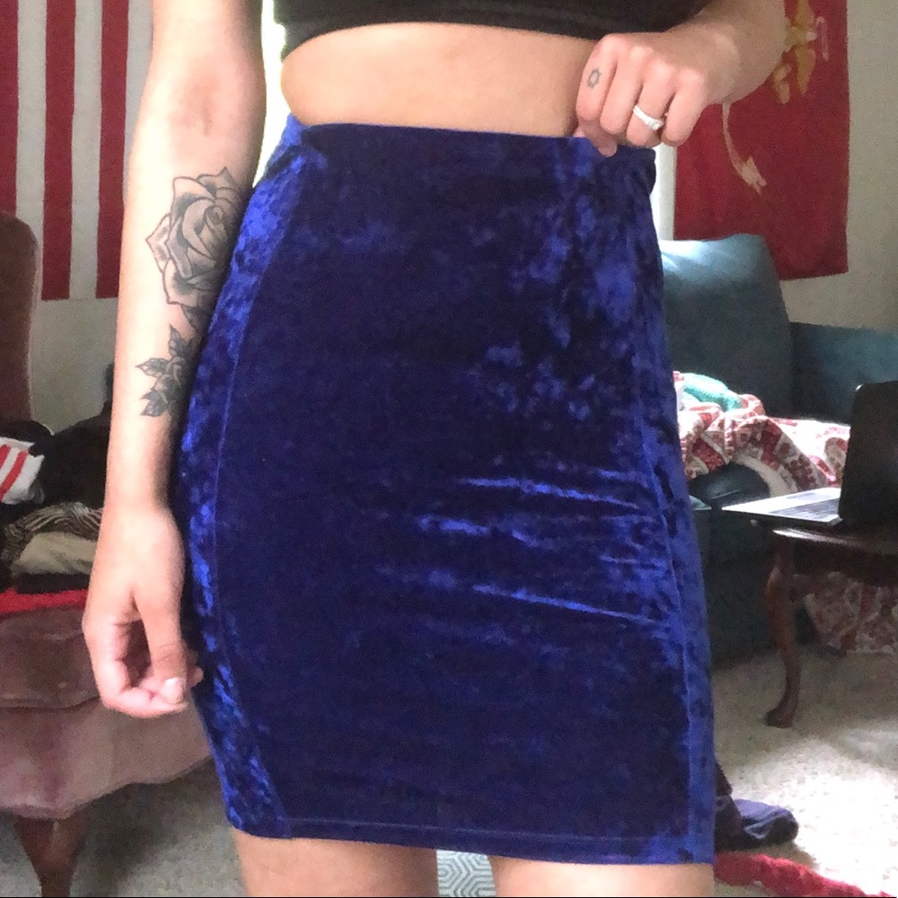 Dark Blue Velvet Pencil Skirt